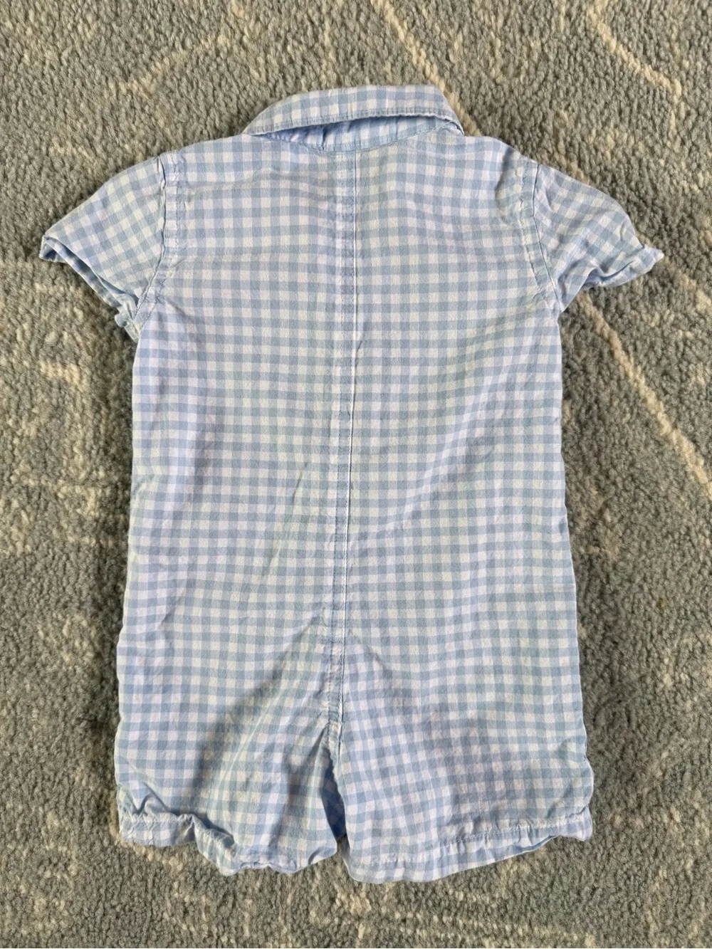 The Children's Place Light Blue Gingham Romper with Matching Hat